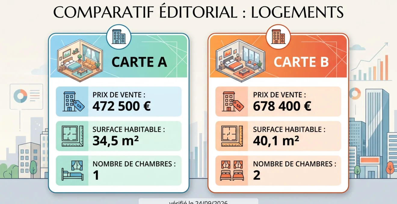 Comparaison visuelle de deux appartements à Courchevel Moriond selon prix, surface et chambres